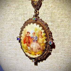 Vintage Gold Color Pendant with Colorful Accents